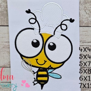 Chef Bee Applique - Bumble Bee Machine Embroidery Design (Digital Download)