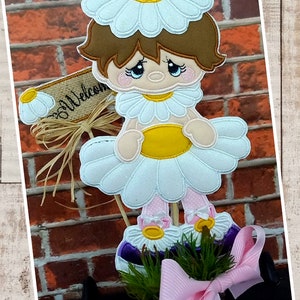 Daisy Flower Girl ITH Applique: Spring Embroidery Design (5x7, 5x8, 6x10, 7x12, 8x12)