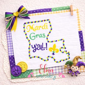 Motif de broderie Mardi gras en Louisiane, décor de carnaval de carte d'état (téléchargement numérique)
