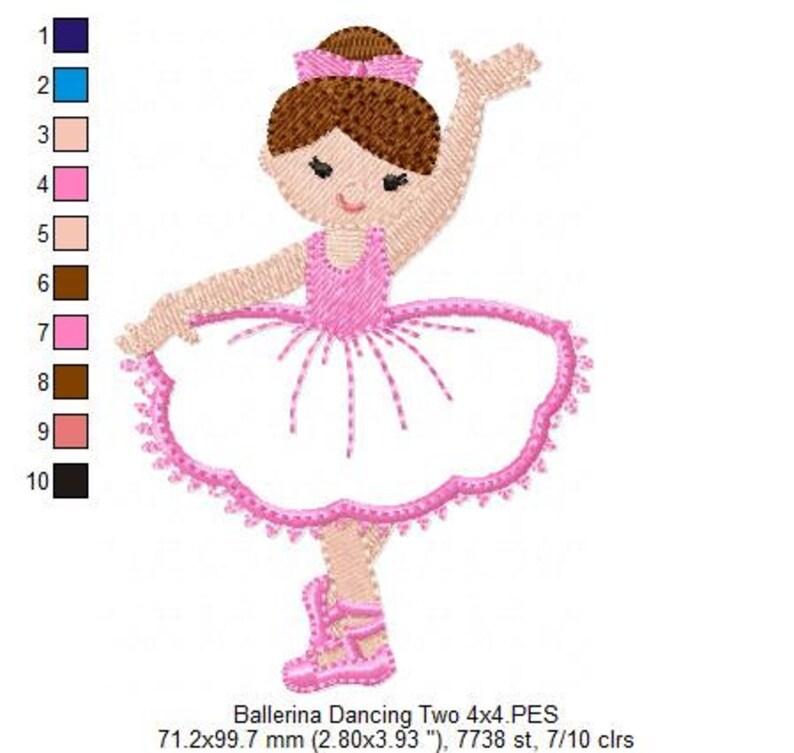 May include: A pink and white ballerina doll with brown hair and a pink bow. The doll is wearing a white tutu with pink trim and pink shoes. The doll is in a dancing pose with one leg raised.