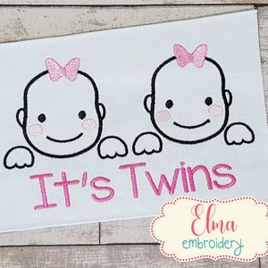 It's Twins Girls - Fill Stitch Embroidery Design - 4x4 5x7 6x10 - Machine Embroidery Design - New Baby Embroidery