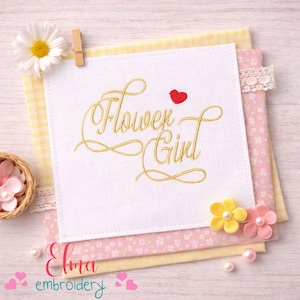 Flower Girl Satin Script Wedding Embroidery Design (Digital Download)