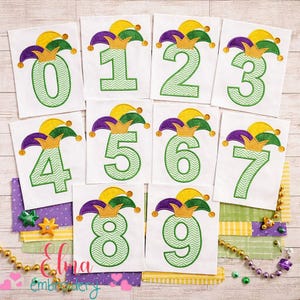 Mardi Gras Numbers Embroidery Design: Carnival Birthday Age Set 0-9 (Digital Download)