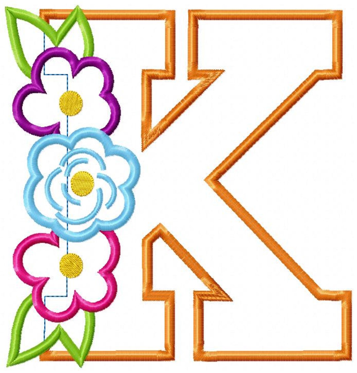 Monogram K and Flowers Applique Embroidery 4x4 5x5 6x6 7x7 Etsy