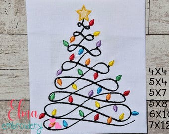 Christmas Lights Tree - Fill Stitch -4x4 5x4 5x7 5x8 6x10 7x12 - Christmas Embroidery - Machine Embroidery Designs - Christmas designs