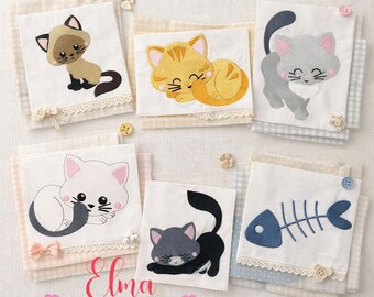 Kitten Embroidery Design Set – Fill Stitch Cat Bundle, Nursery Animal Embroidery Files (Instant Download)