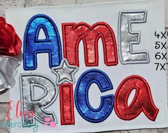 Sparkling America Applique Embroidery Design: Patriotic 4th of July (4 Sizes)