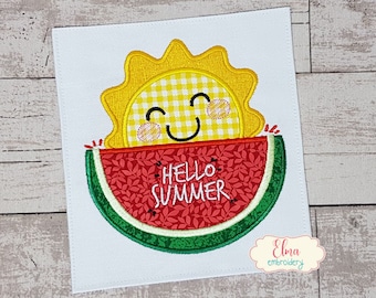 Hallo zomer watermeloen zon stoffen - machineborduurwerk ontwerpen (4 x 4 5 x 5 6 x 6 7 x 7)
