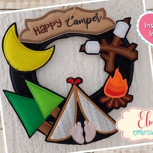 Projeto de bordado ITH Grinalda de elementos de acampamento - Apliques - 5x7 5x8 6x10 7x12 - Desenho de bordado à máquina - Instruções incluídas