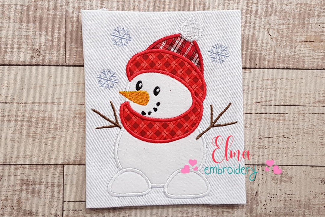 Cute Snowman Applique Embroidery Design 4x4 5x4 5x7 5x8 6x10 7x12