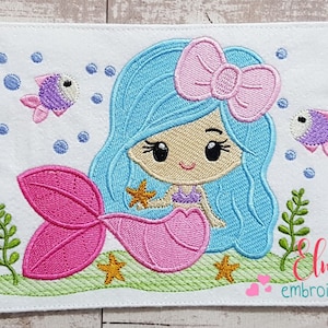 Diseño de bordado de sirena con lazo (descarga digital)