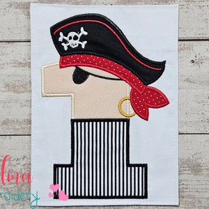 Pirate Birthday Number 1 One 1st First Birthday - Applique - 4x4 5x4 5x7 5x8 6x10 7x12 - Machine Embroidery Design - Pirate Five Designs