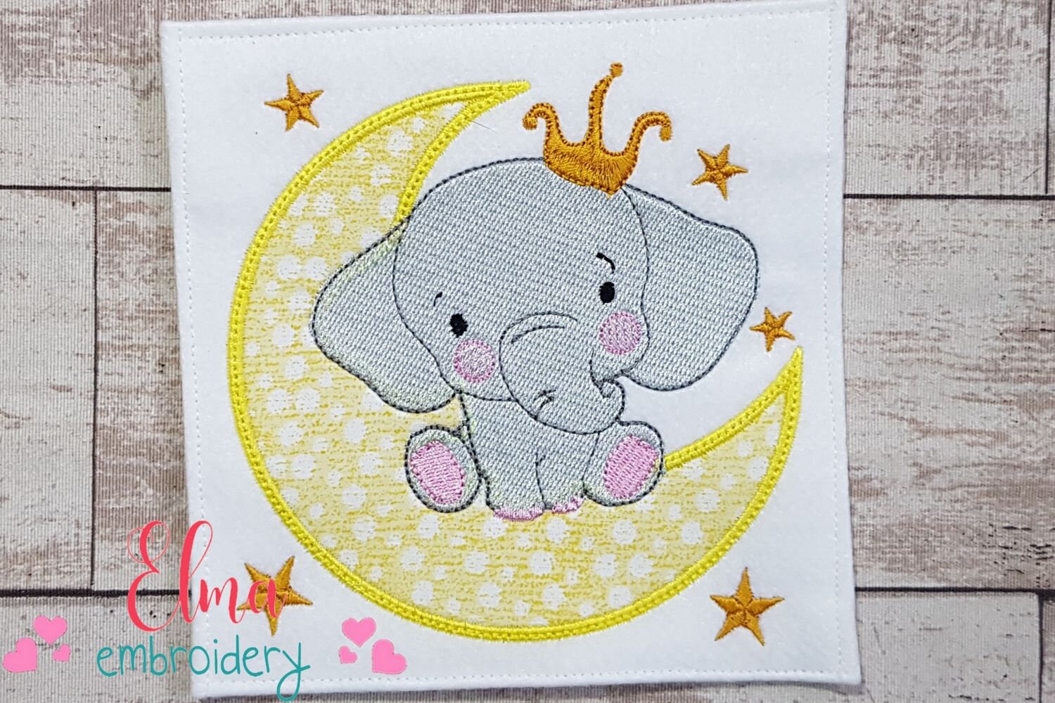 Prince Elephant on Moon Machine Embroidery Design - Applique (4x4 5x5 6x6 7x7)