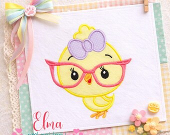 Appliqué Chick with Glasses Embroidery Design: Easter Animal (Digital Download)