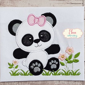 Panda Bär Mädchen Maschinenstickerei - Applikation Stickerei - Tier Stickdatei - 4x4 5x5 6x6 7x7 - Panda Bär Applikation
