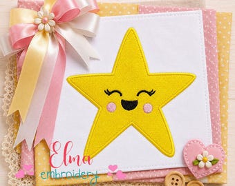 Diseño de bordado de estrella sonriente: Bordado a máquina con puntada de relleno (descarga digital)