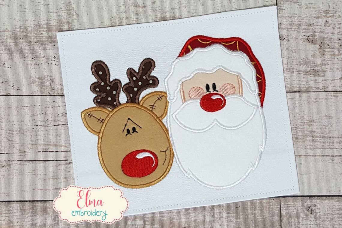 Santa claus and rudolph reindeer applique embroidery design  etsy Santa claus and rudolph reindeer applique embroidery design  etsy