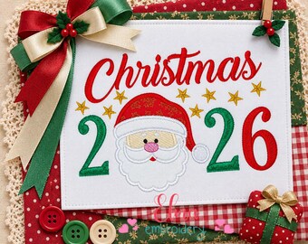Christmas 2026 Santa Claus Applique Embroidery Design Holiday Keepsake (Digital Download)