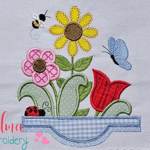 Flowers on the Table - Applique - 4x4 5x5 6x6 7x7 - Machine Embroidery Design - Flowers embroidery - Tulip Embroidery - Sunflower Embroidery