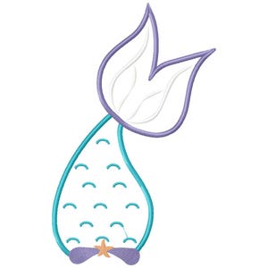 Diseño de bordado de cola de sirena, aplique con puntada de relleno, conjunto para bebé niña con temática oceánica (descarga digital) imagen 2