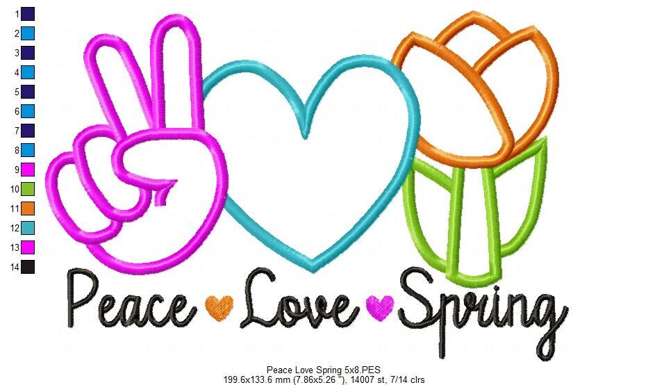 Peace Love Spring Applique - Machine Embroidery Design (digital