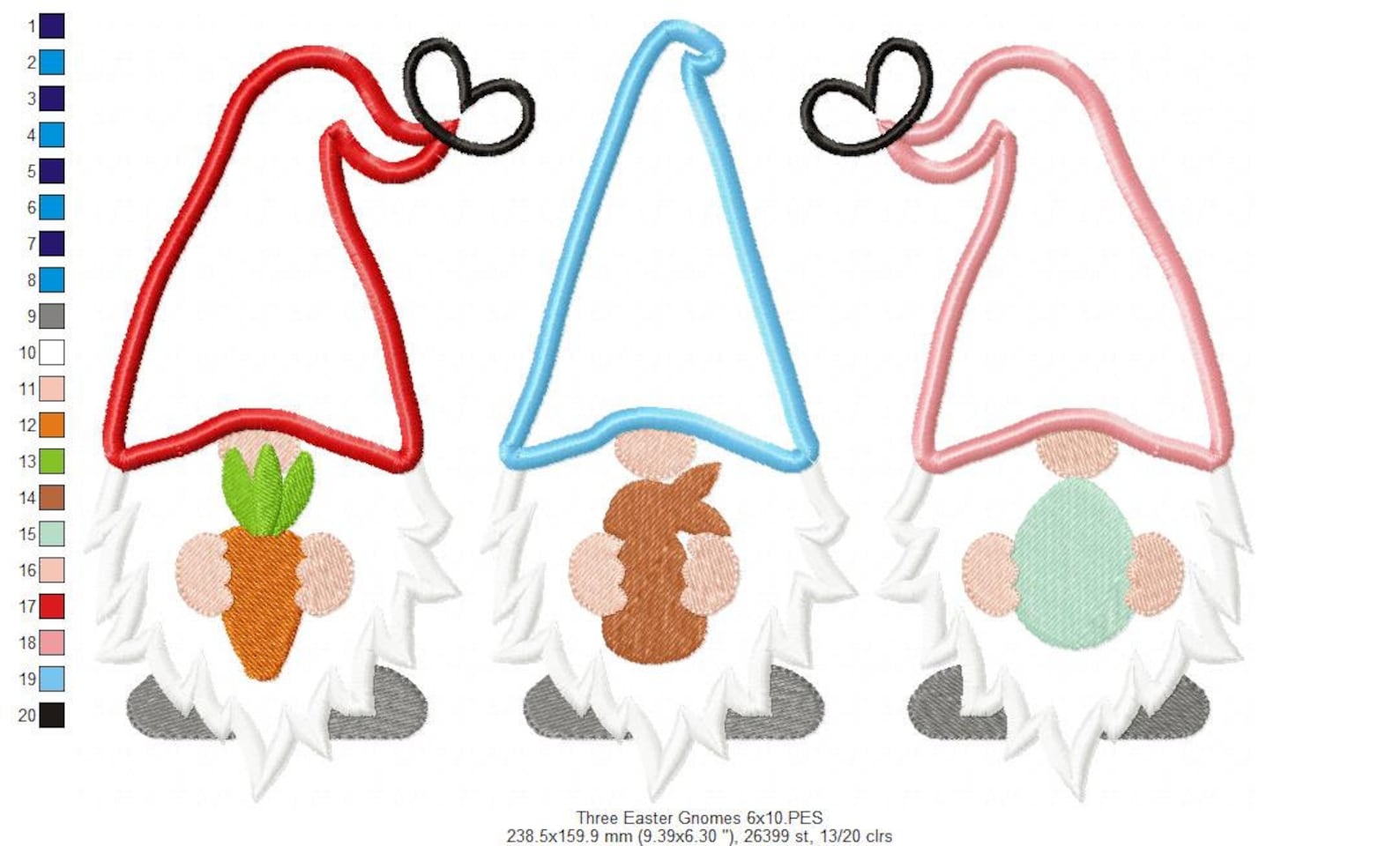 Three Easter Gnomes Applique 5x4 5x7 5x8 6x10 7x12 Gnome Etsy