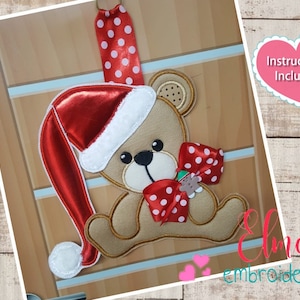 Christmas Teddy Bear Applique: ITH Embroidery Project (5x7-7x12) (Digital Download)