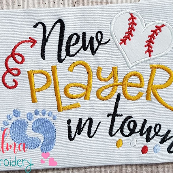 Baseball New player in Town - Applique - 4x4 5x4 5x7 5x8 6x10 7x12 - Machine Embroidery Design - Baseball Embroidery - Baby Boy Embroidery