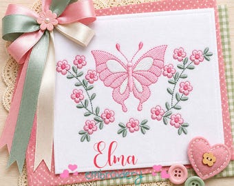 Butterfly Floral Sketch Embroidery Design - Delicate Garden Frame Pattern (Digital Download)