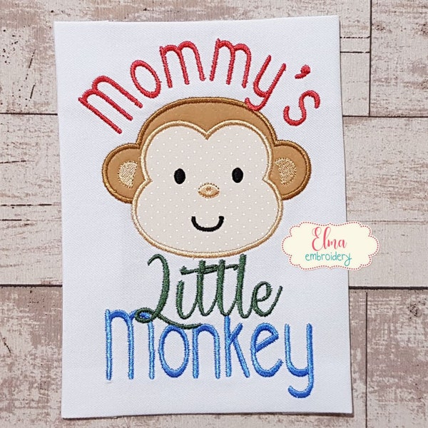 Mono pequeño de mamá - bordado de apliques - 4x4 5x4 5x7 5x8 6x10 7x12 - Diseño de bordado a máquina - Bordado de niño mono pequeño