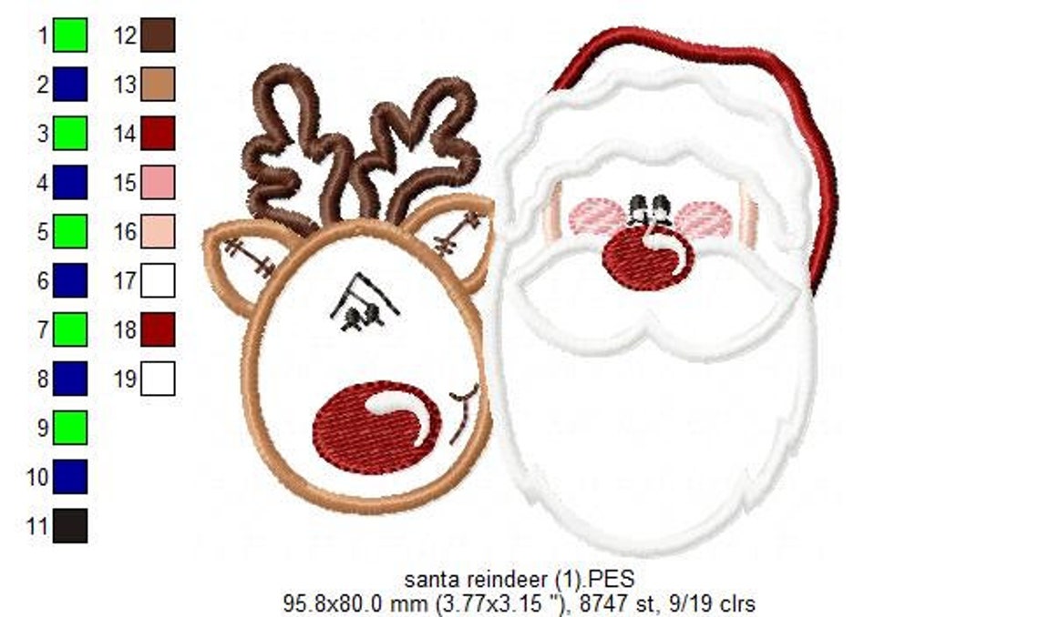 Santa claus and rudolph reindeer applique embroidery design  etsy Santa claus and rudolph reindeer applique embroidery design  etsy