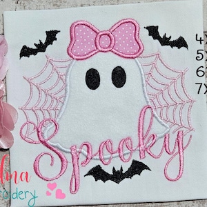 Spooky Ghost Girl Applique Embroidery Design – Halloween Machine Embroidery Pattern – Cute Ghost Applique for Kids and Decor