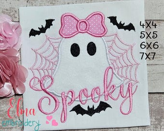 Spooky Ghost Girl Applique Embroidery Design – Halloween Machine Pattern