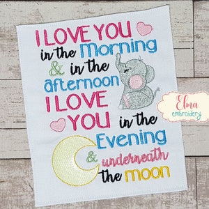I love You in the Morning & in the Afternoon - Fill Stitch - 5x7 6x10 - Valentines Embroidery - Machine Embroidery Design