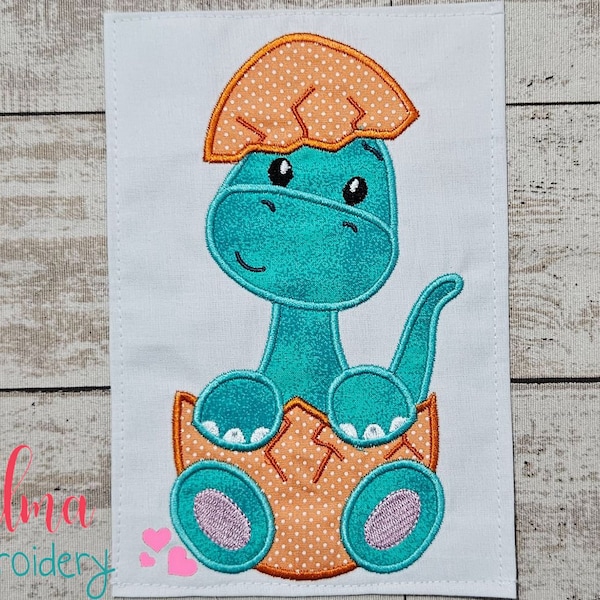 Baby Brachiosaurus in the Egg -Machine Embroidery Design Applique Embroidery Animal Embroidery 4x4 5x4 5x7 5x8 6x10 7x12 Dinosaur Embroidery