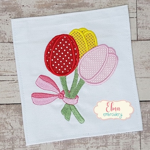 Buquê de tulipas - Design de bordado de apliques - 4x4 5x5 6x6 7x7 - Design de bordado à máquina - Bordado de flores