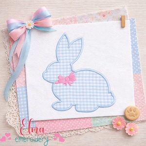 Bunny Silhouette Bow Applique Embroidery Design – Easter Machine Stitch (Digital Download)