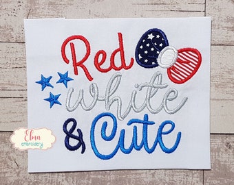Red White & Bow Embroidery Design – Patriotic Applique (Digital Download)
