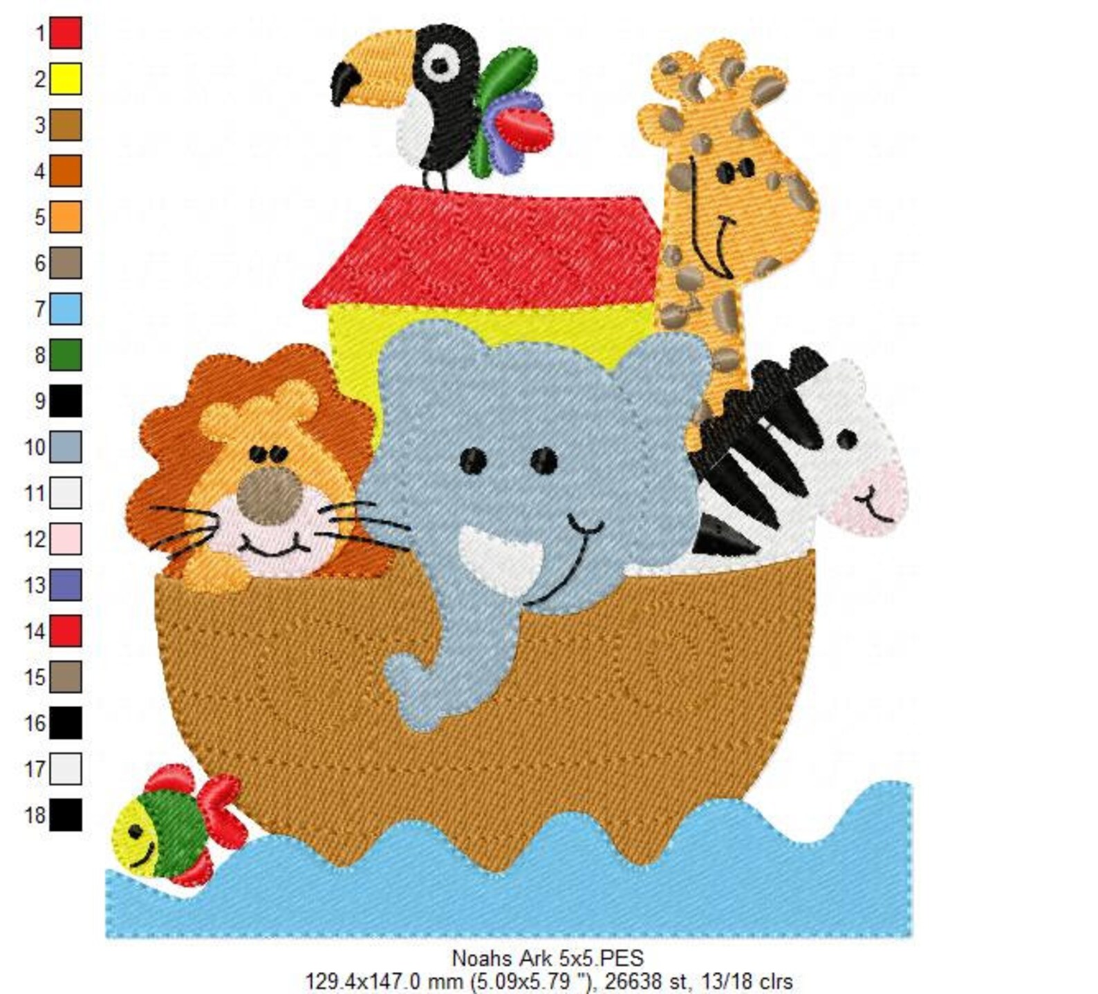 Noah's Ark Machine Embroidery Design Fill Stitch Etsy