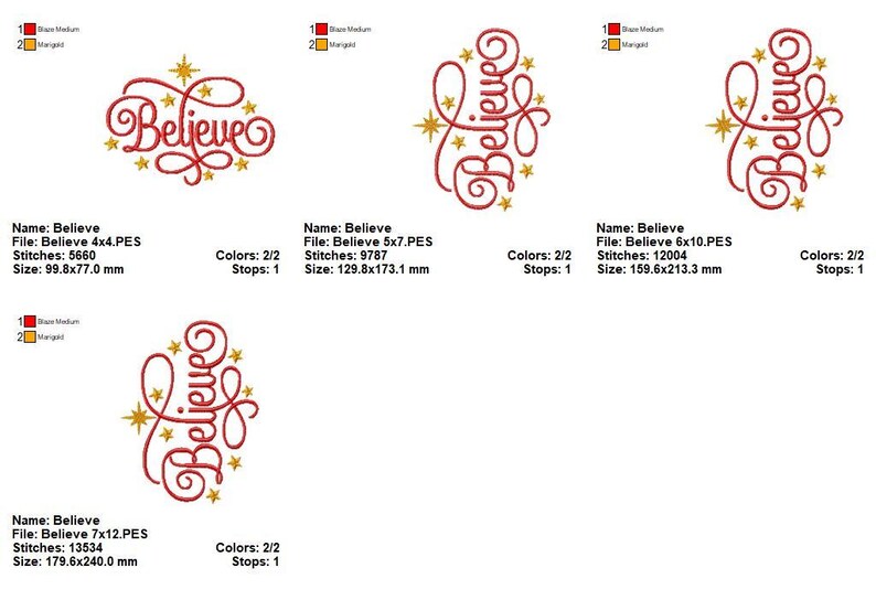 Believe Embroidery Design: Elegant Christmas Lettering with Stars – Holiday Home Decor (Digital Download) image 7