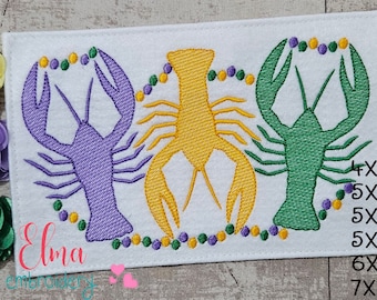 Crawfish Mardi Gras Machine Embroidery Design: Rippled Stitch (4x4-7x12) (Digital Download)