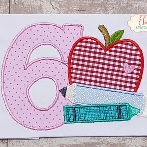 6th Grade Apple Pencil Crayon - Applique - 4x4 5x4 5x7 5x8 6x10 7x12 - Machine Embroidery Design - Back to School Embroidery - Sixth Grade