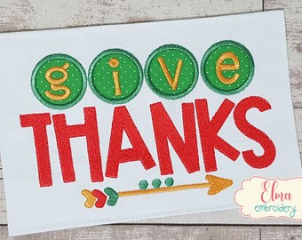 Give Thanks Arrow - 5x7 6x10 - Thanksgiving Embroidery - Machine Embroidery Design - Thankful Embroidery