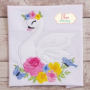 Aplique floral de niña cisne - Diseño de bordado a máquina (4x4, 5x5, 6x6, 7x7)