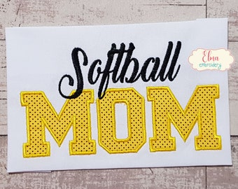 Basic Softball Mom - Applique - 4x4 5x4 5x7 5x8 6x10 7x12 - Machine Embroidery Design - Cheerleader Mom Embroidery - Mom Embroidery