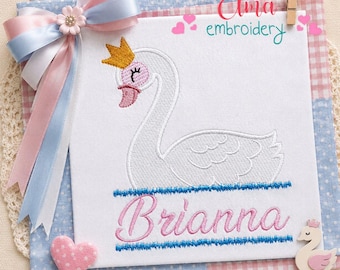 Princess Swan Personalized Name Frame Embroidery Design Nursery Decor (Digital Download)