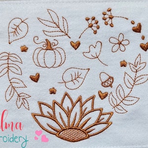 Elementos del corazón de otoño - Puntada de relleno - 4x4 5x5 6x6 7x7 - Diseño de bordado a máquina - Bordado de otoño - Bordado de otoño - Bordado de hojas