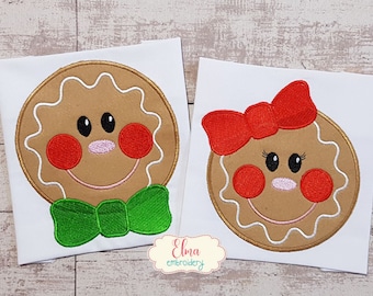 Gingerbread Face Embroidery Design: Boy and Girl Applique (Digital Download)