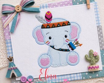 Boho Elephant Embroidery Design Baby Elephant Applique (Digital Download)