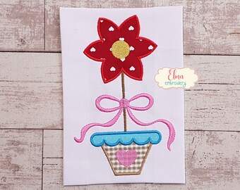 Spring Flower Vase Applique Machine Embroidery Design (Digital Download)